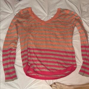 Victoria's Secret Pink and Orange Striped Long Sleeve Top